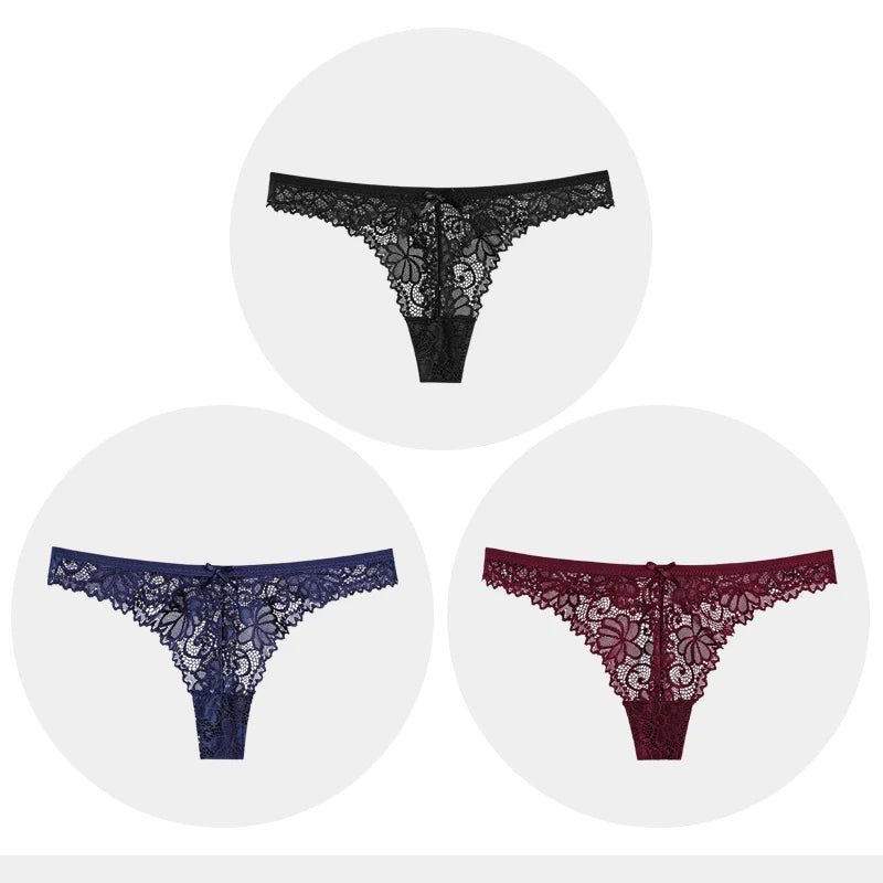 Panties Women Sexy Lace Thong Hollow-out Transparent Briefs Cotton